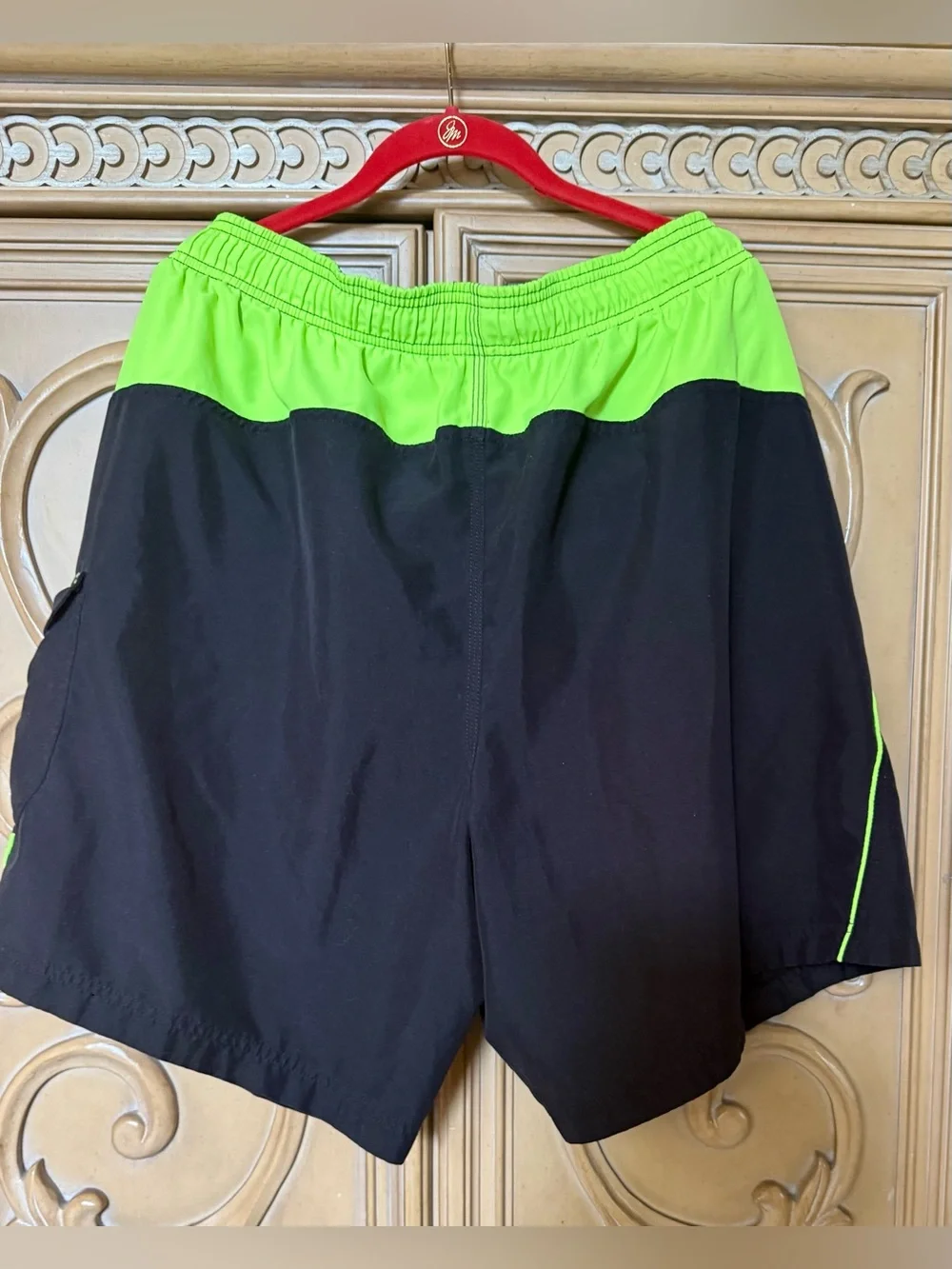 Speedo Black Swim Shorts with Neon Green Accents guc XL w/pockets
